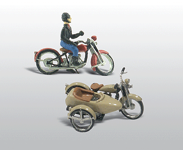 Woodland Scenics 228 HO Scale Motorcycles w/Side Cars (Cast Metal Kit)