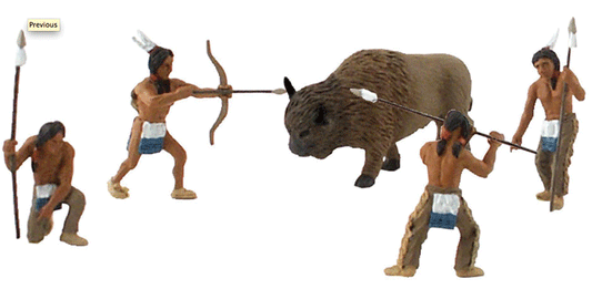 Woodland Scenics 4444 All Scale Native American Hunt Figures - Scene-A-Rama(R) -- Four Native Americans & One Bison