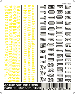 Woodland Scenics 503 All Scale Dry Transfer Alphabet & Number Sets -- Gothic Outline (white) & Sign Painter (yellow) Type Faces