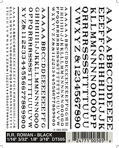 Woodland Scenics 505 All Scale Dry Transfer Alphabet & Number Sets -- Railroad Roman Type Face (black)