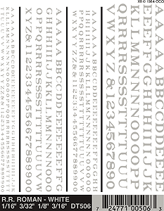 Woodland Scenics 506 All Scale Dry Transfer Alphabet & Number Sets -- Railroad Roman Type Face (white)
