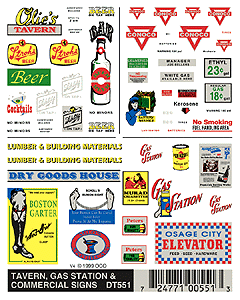 Woodland Scenics 551 HO Scale Dry Transfer Signs -- Tavern, Gas STation & Commercial