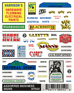 Woodland Scenics 552 HO Scale Dry Transfer Signs -- Assorted Businesses
