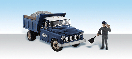 Woodland Scenics 5550 HO Scale Rocky's Road Repair - Assembled - AutoScenes(R) -- Dump Truck & Figure