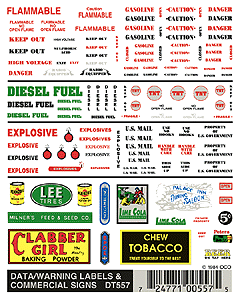 Woodland Scenics 557 HO Scale Dry Transfer Signs -- Data/Warning Labels & Commerical Signs
