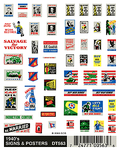 Woodland Scenics 563 HO Scale Dry Transfer Signs -- 1940s Signs & Posters