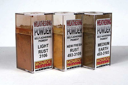 Monroe Models 2911 HO Scale Rust & Dust Weathering Powder Set -- 1 Each: Light Rust, New Fresh Rust, Medium Earth