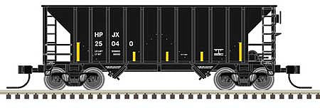 Atlas 50005383 N Scale Greenville 100-Ton 2-Bay Hopper - Ready to Run - Master(TM) -- Helm-Pacific Leasing HPJX #25049 (black, white; Yellow Conspicuity Marks)