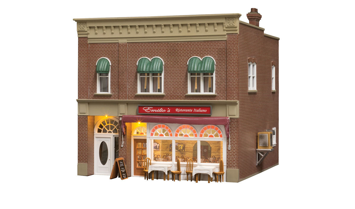 Woodland Scenics 5855 O Scale Emilio's Italian Restaurant - Built-&-Ready(R) Landmark Structures(R) -- Assembled - 7-1/2 x 8-1/8 x 7-3/4" 19 x 20.6 x 19.6cm
