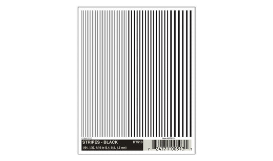 Woodland Scenics 513 All Scale Dry Transfer Alphabet & Number Sets -- Stripes - Black 1/64, 1/32 & 1/16"