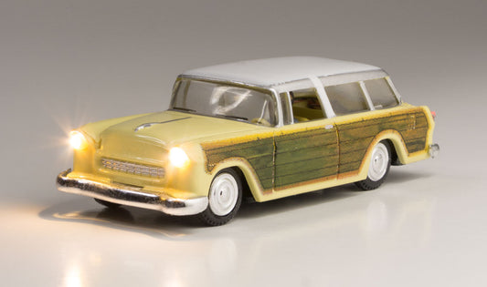 Woodland Scenics 5599 HO Scale Station Wagon - Just Plug(R) Lighted Vehicle -- Yellow with Wood Sides