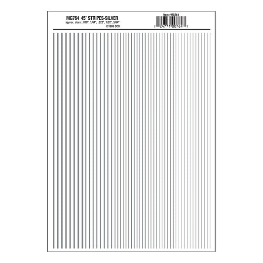 Woodland Scenics 764 All Scale Dry Transfer Stripes - .010, 1/64, .022, 1/32 & 3/64" Wide -- Silver