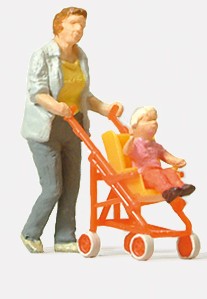 Preiser 28079 HO Woman Pushing Child in Stroller