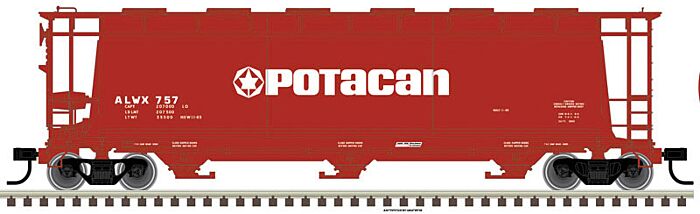 Atlas Model Railroad 20005769 HO Scale ACF 3-Bay Cylindrical Hopper - Ready to Run -- Potacan #757 (brown, white)
