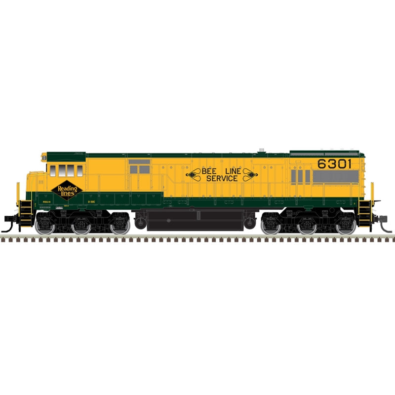 Atlas Model Railroad 10003896 HO Scale GE U30C Phase I - Standard DC - Master(R) Silver -- Reading 6304 (green, yellow, Bee Line Logo)