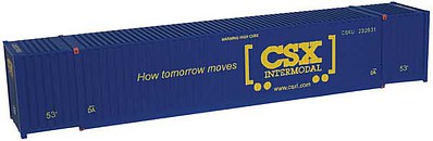 Atlas Model Railroad 20004621 HO Scale Jindo 53' Cargo Container 3-Pack - Assembled - Master(R) -- CSX Set 4 (blue, yellow, Boxcar Logo, How Tomorrow Moves Slogan)