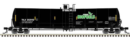 Atlas Model Railroad 20005230 HO Scale Trinity 25,500-Gallon Tank Car - Ready to Run - Master(R) -- Lake Erie Biofuels TILX #252105 (black, green; Yellow Conspicuity Marks)