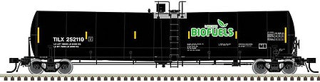 Atlas Model Railroad 20005231 HO Scale Trinity 25,500-Gallon Tank Car - Ready to Run - Master(R) -- Lake Erie Biofuels TILX #252110 (black, green; Yellow Conspicuity Marks)