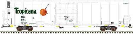 Atlas Model Railroad 20005317 HO Scale TrinityRail(R) 64' Modern Reefer - Ready to Run - Master(R) -- Tropicana 3090 (white, orange, black, yellow conspicuity stripes)