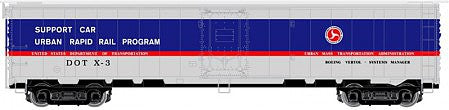 Atlas Model Railroad 20005363 HO Scale ACF-REA Steel Express Reefer - Ready to Run - Master(TM) -- United States Dept. of Transportation #X-3 (Support Car; silver, blue, red)
