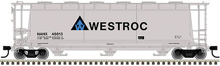 Atlas Model Railroad 20005772 HO Scale ACF 3-Bay Cylindrical Hopper - Ready to Run -- Westroc #45681 (gray, blue, white)