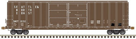 Atlas Model Railroad 20005869 HO Scale FMC 5077 50' Double-Door Boxcar with Centered Doors - Ready to Run - Master(R) -- Seattle & North Coast 1032 (Boxcar Red, white)