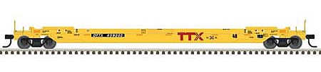 Atlas Model Railroad 20005997 HO Scale Gunderson 48' All-Purpose Well Car - Ready to Run -- TTX 456354 (yellow, black, red, Next Load Any Road Slogan)