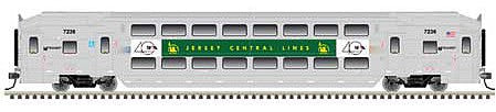 Atlas Model Railroad 20006015 HO Scale Multi-Level Commuter Coach Trailer with Toilet - Ready to Run - Master(R) -- New Jersey Transit 7236 (Central of NJ Heritage, silver, green, yellow)