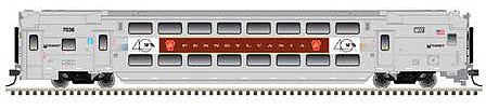 Atlas Model Railroad 20006016 HO Scale Multi-Level Commuter Cab Car - Ready to Run - Master(R) -- New Jersey Transit 7036 (Pennsylvania Railroad Heritage, silver, Tuscan)