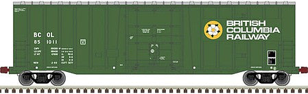 Atlas Model Railroad 20006078 HO Scale NSC 5277 50' Plug-Door Boxcar - Ready to Run -- British Columbia Railway 851028 (green, white, yellow)