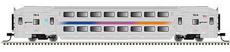 Atlas Model Railroad 20006101 HO Scale Multi-Level Commuter Coach Trailer - Ready to Run - Master(R) -- New Jersey Transit 7587 (silver, magenta, orange, blue)