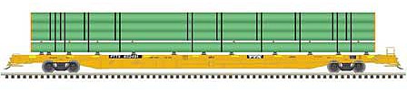Atlas Model Railroad 20006117 HO Scale ACF 89' F89-J Flatcar with Deck Risers and Pipe Load - Ready to Run -- PTTX 602491 (2000s yellow, black, Conspicuity Stripes)