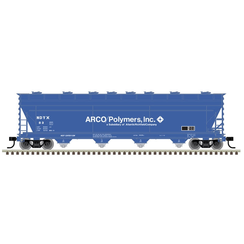 Atlas Model Railroad 20006380 HO Scale ACF 5250 Covered Hopper - Ready to Run - Master(R) Plus -- Arco Polymers NDYX 86 (blue, white)