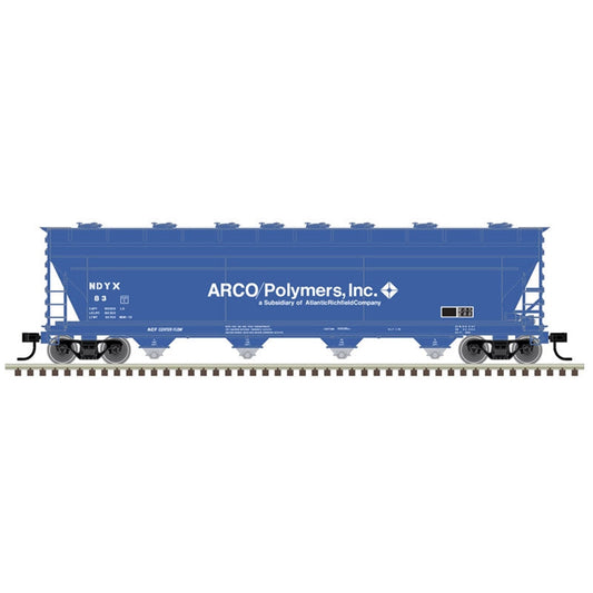 Atlas Model Railroad 20006380 HO Scale ACF 5250 Covered Hopper - Ready to Run - Master(R) Plus -- Arco Polymers NDYX 86 (blue, white)