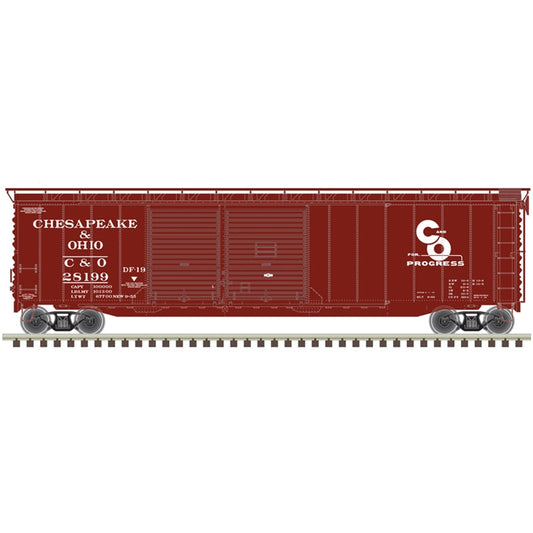 Atlas Model Railroad 20006574 HO Scale Postwar 50' Double-Door Boxcar - Ready to Run - Master(R) -- Chesapeake & Ohio 28138 (Boxcar Red, white)
