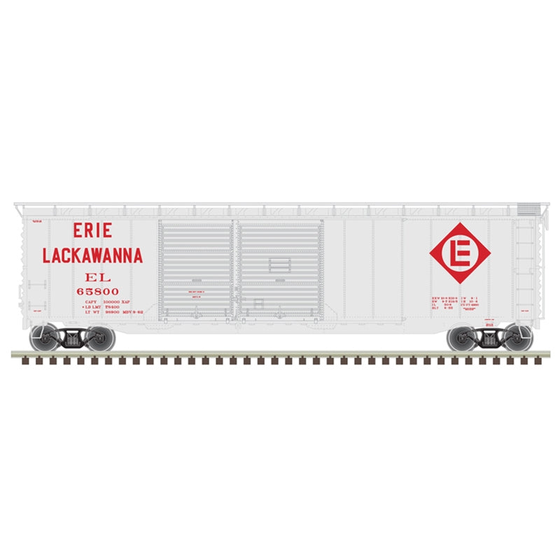 Atlas Model Railroad 20006576 HO Scale Postwar 50' Double-Door Boxcar - Ready to Run - Master(R) -- Erie Lackawanna 65725 (gray, maroon)