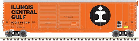 Atlas Model Railroad 20006584 HO Scale Postwar 50' Double-Door Boxcar - Ready to Run - Master(R) -- Illinois Central Gulf 515585 (orange, white, black)