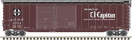 Atlas Model Railroad 20006590 HO Scale Postwar 50' Double-Door Boxcar - Ready to Run - Master(R) -- Santa Fe 8666 (Boxcar Red, black, white, El Capitan)