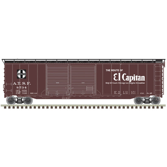 Atlas Model Railroad 20006591 HO Scale Postwar 50' Double-Door Boxcar - Ready to Run - Master(R) -- Santa Fe 8734 (Boxcar Red, black, white, El Capitan)