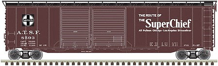 Atlas Model Railroad 20006592 HO Scale Postwar 50' Double-Door Boxcar - Ready to Run - Master(R) -- Santa Fe 8593 (Boxcar Red, black, white, Super Chief)