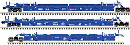 Atlas Model Railroad 20006618 HO Scale Thrall 53' 3-Unit Articulated Well Car - Ready to Run - Master(R) -- BNSF Railway SFLC 9076 (blue, white, red)
