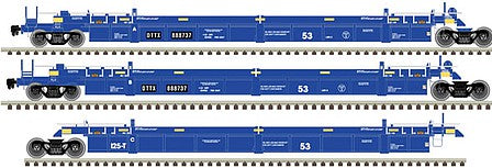 Atlas Model Railroad 20006624 HO Scale Thrall 53' 3-Unit Articulated Well Car - Ready to Run - Master(R) -- TTX 888873 (Ex-BRAN, blue, white)