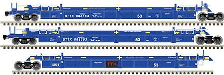 Atlas Model Railroad 20006625 HO Scale Thrall 53' 3-Unit Articulated Well Car - Ready to Run - Master(R) -- TTX 888663 (Ex-BRAN, blue, white, red Logo)