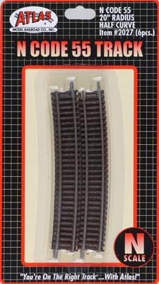 Atlas Model Railroad 2027 N Scale Code 55 Track w/Nickel-Silver Rail & Brown Ties -- 20" Radius Half Curve pkg(6)