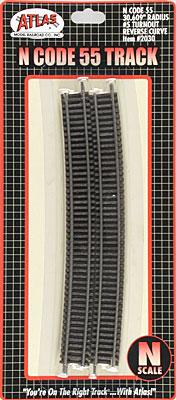 Atlas Model Railroad 2030 N Scale Code 55 Track w/Nickel-Silver Rail & Brown Ties -- 30.6" Radius Curve pkg(6)