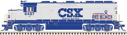 Atlas Model Railroad 40004721 N Scale EMD GP40-2 with Dynamic Brakes - Standard DC - Master Silver(R) -- CSX 6487 (Early Scheme, blue, gray, red, Operation Redblock)
