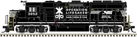 Atlas Model Railroad 40004746 N Scale EMD GP40-2 with Dynamic Brakes - LokSound and DCC - Master Gold(R) -- Norfolk Southern 3045 (black, white, Operation Lifesaver)