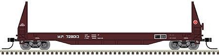 Atlas Model Railroad 50004867 N Scale SIECO 50' Pulpwood Flatcar - Ready to Run - Master(R) -- Missouri Pacific 728013 (Boxcar Red, white)