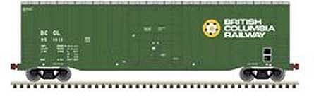 Atlas Model Railroad 50005456 N Scale NSC 5277 50' Plug-Door Boxcar - Ready to Run -- British Columbia Railway 851028 (green, white, yellow)