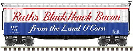 Atlas Model Railroad 50005486 N Scale 40' Wood Reefer - Ready to Run - Master(R) -- Rath 472 (red, white, blue, Black Hawk Bacon )
